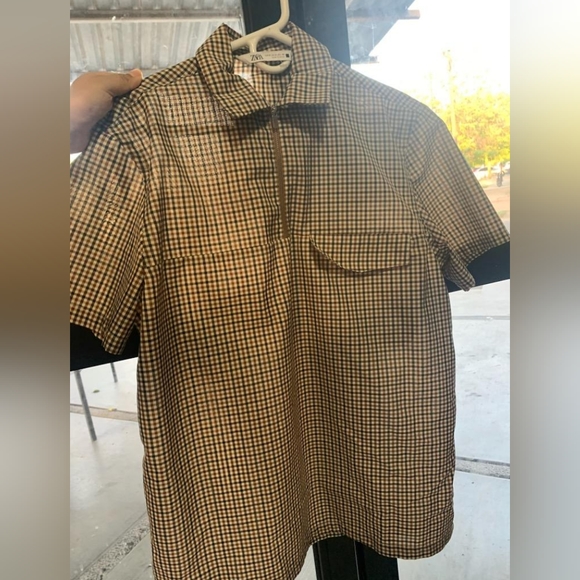 🟤⚪⚫ZARA TEXTURED CHECK SHIRT WITH POLO COLLAR🟤⚪⚫ - Picture 4 of 4